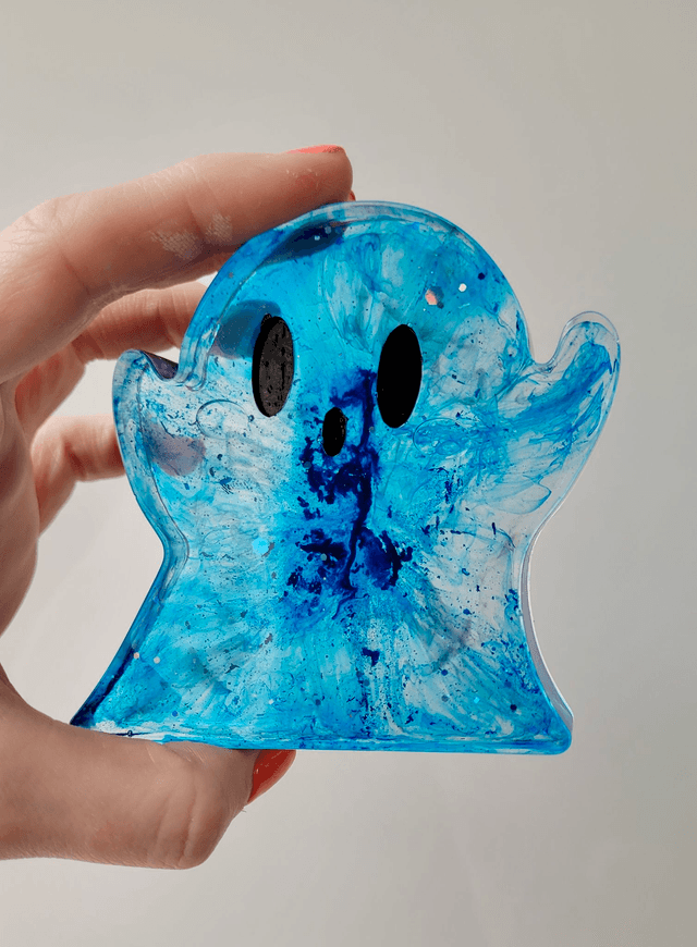Ghost Ornament - Ripley - Clear &amp; Blue Swirl 